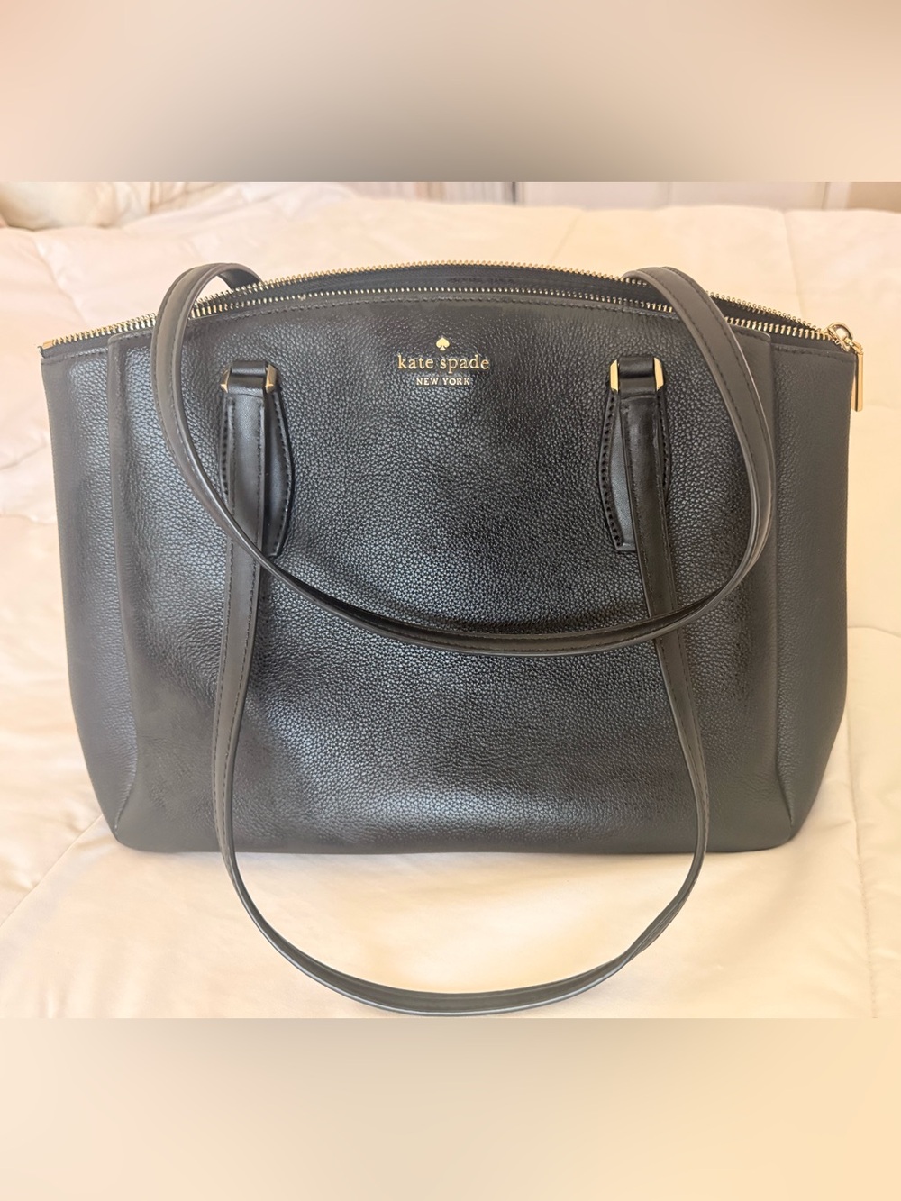 kate spade large double satchel Black Pebbled Leather Bag